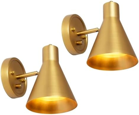 Gold Wall Sconces Set of Two, Brass Wall Sconce with Dimmable Switch Modern Bathroom Vanity Light... | Amazon (US)