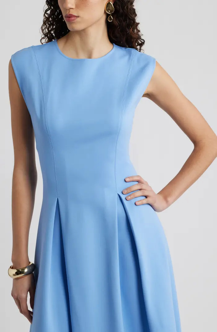 Pleated Cap Sleeve Ponte Dress | Nordstrom
