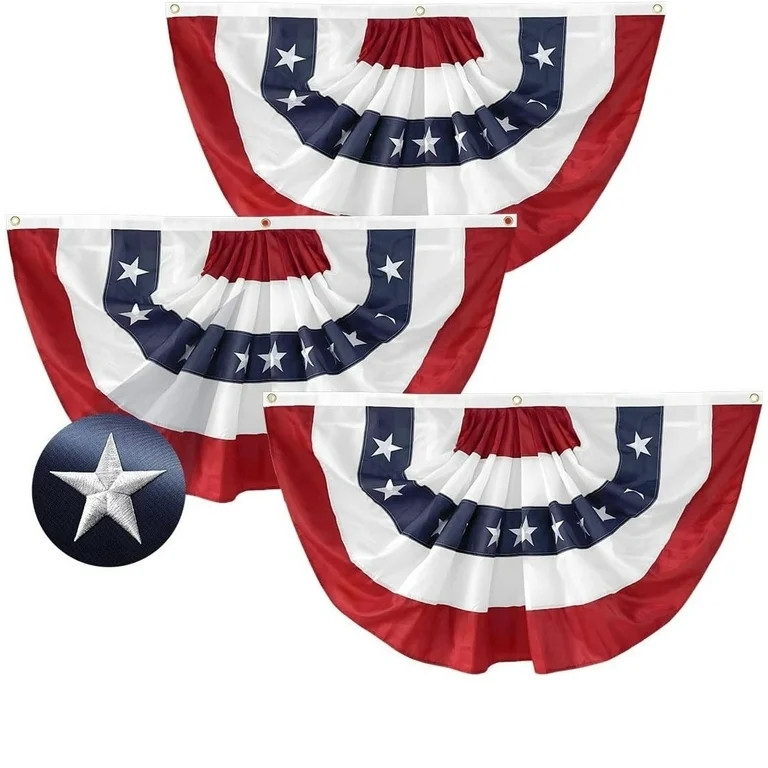 Tivamiko 3pcs 2x4ft Patriotic Pleated Fan Flags with Embroidered Stars- American Bunting for 4th ... | Walmart (US)