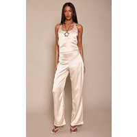 Tall Champagne Satin Mid Waist Wide Leg Trousers Co-ord | PrettyLittleThing UK
