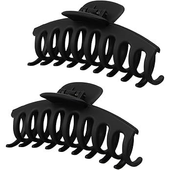 2PCS Black Hair Claw Clips, 4.3 inch Large Matte Black Hair Claws, Fashion Hair Barrettes for Wom... | Amazon (US)