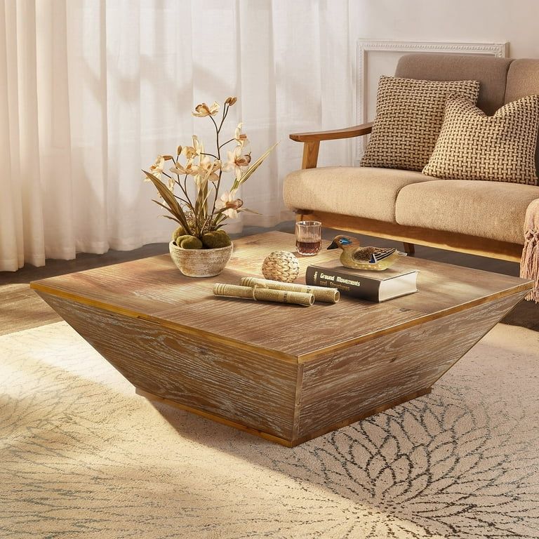 Gexpusm Farmhouse Coffee Table, Square, with Storage,Rustic Mid-Century Wooden Coffee Table,35 "L... | Walmart (US)