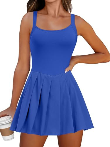 ANRABESS Women's Tennis Athletic Pleated Summer Mini Dress 2025 Golf Workout Build in Shorts Casual Romper Short Sundress Royal Blue Large | Amazon (US)