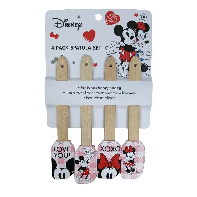 Disney 4 Pack Spatula Set Mickey Mouse Minnie Mouse Valentine's Day Pink Plaid | Walmart (US)
