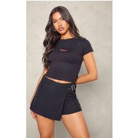 Black Tailored Woven Buckle Side Skort | PrettyLittleThing US