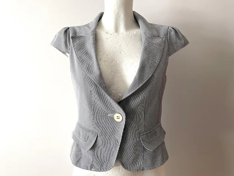 Vintage Striped Sleeveless Blazer Vest: Fitted Black White Waistcoat - Etsy UK | Etsy (Global)