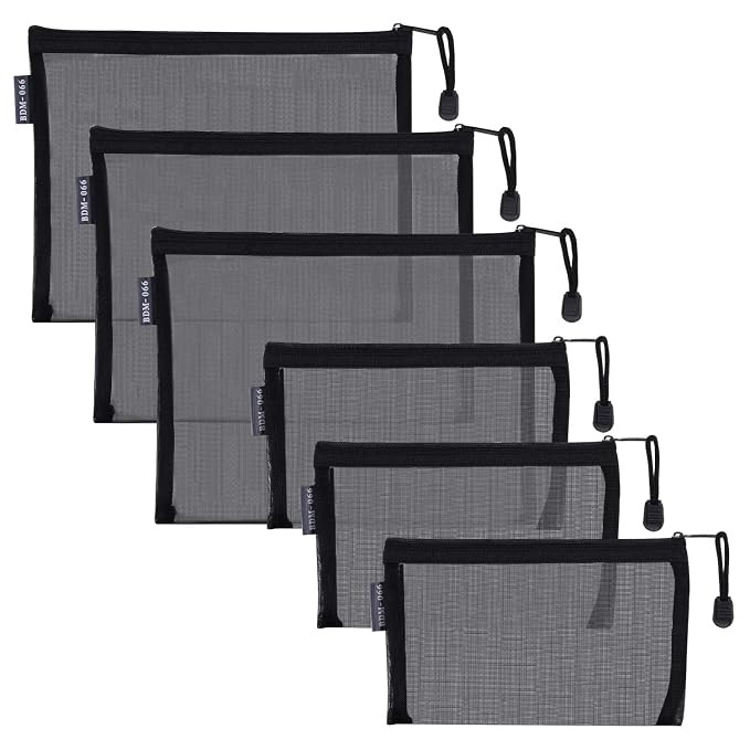 HRX Package Nylon Mesh Cosmetic Zipper Bags, 6PCS Black Makeup Pouches Travel Organizer Case for ... | Amazon (US)
