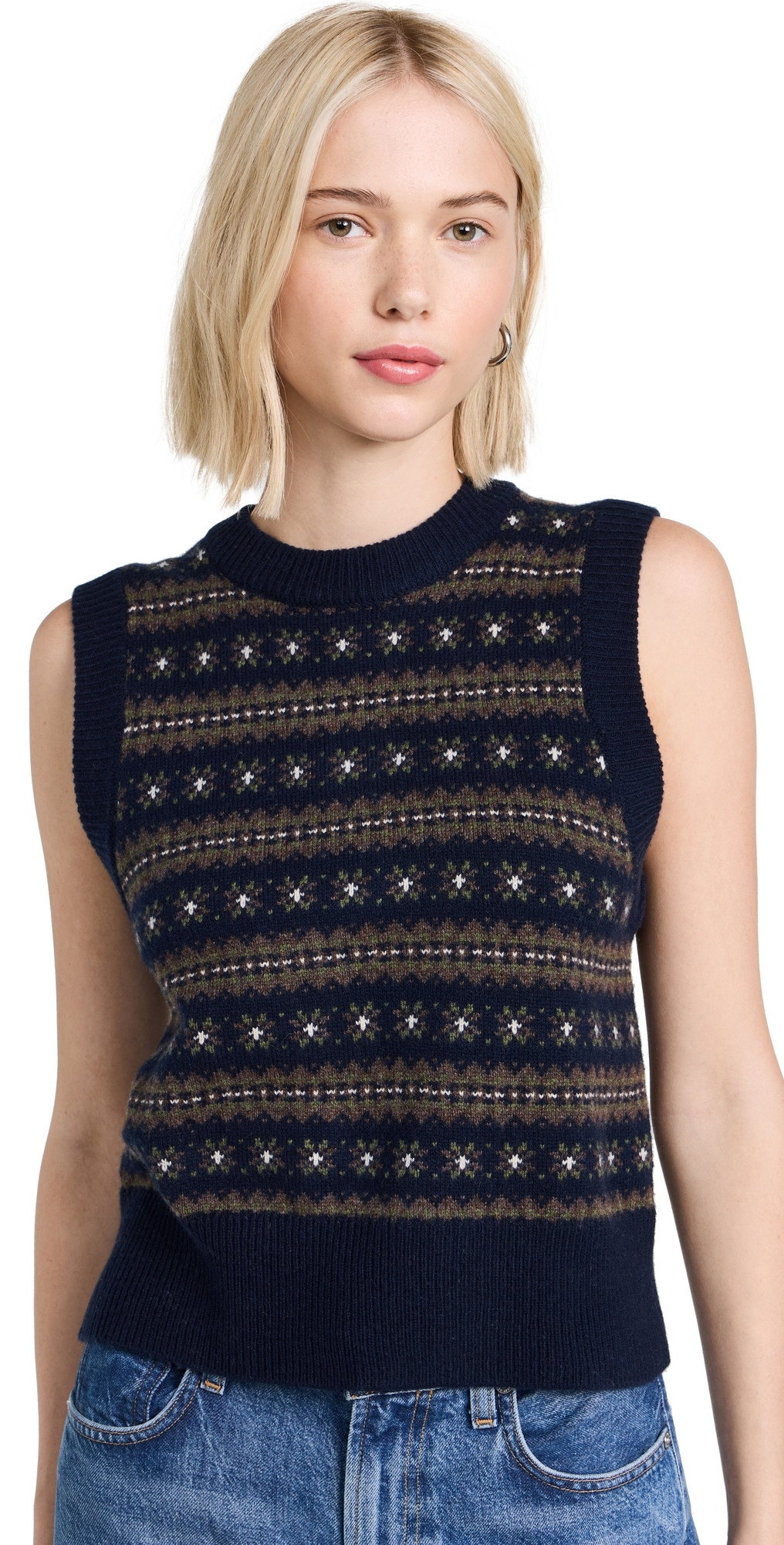 Faherty Highland Fair Isle Sweater Vest Navy Multi XS | Shopbop