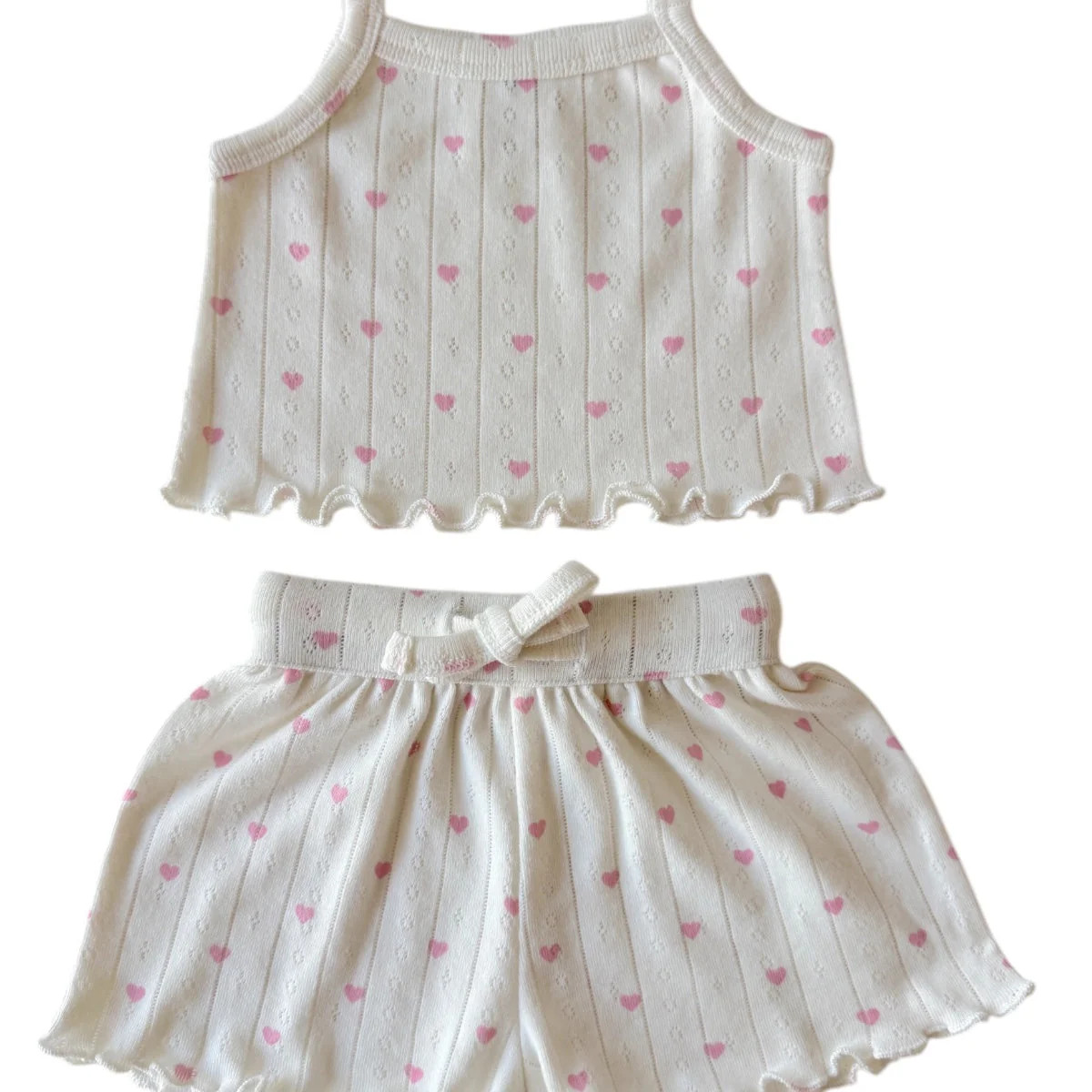 White with Pink Heart / Organic Pointelle Summer Set | SpearmintLOVE
