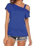 Cyanstyle Comfy Clothes for Women Work Girls Boat Collar Retro Solid Color T Shirts Short Sleeve Rel | Amazon (US)