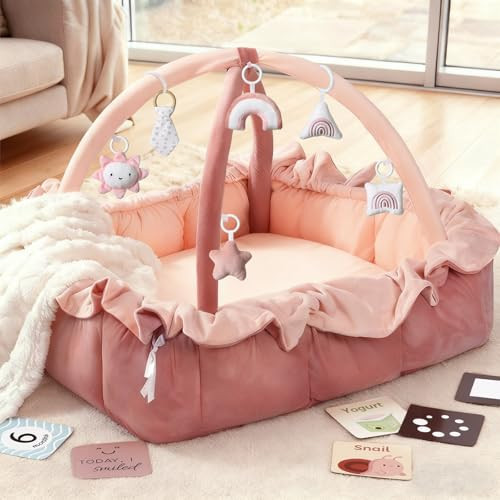 Mallify 5-in-1 Plush Baby Play Gym, Baby Play Mat, Convertible Baby Gym with Blanket and 6 Toys, Tummy time mat, Baby Activity Center from Newborn to Toddler, Baby Gym, Baby Newborn Essentials, Pink | Amazon (US)