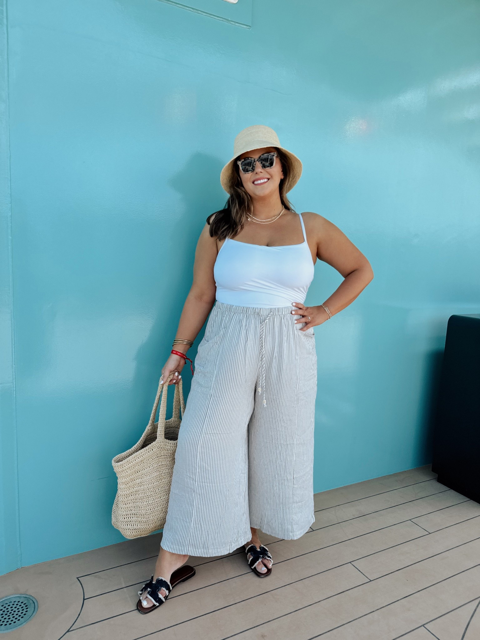 Vacation outfit inspo - wearing size XL in swimsuit & size 1 (14-16) in pants. Sharing similar style swimsuits! Use CARALYNM at Cakes Bodh 

#LTKSwim #LTKMidsize #LTKTravel