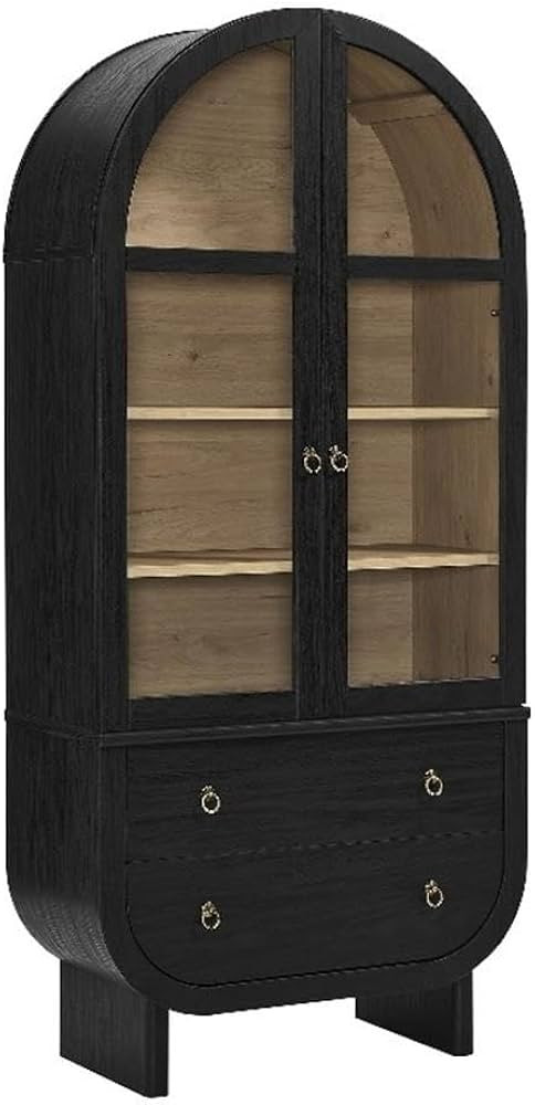 Modway Nyx Arched Display Cabinet in Black – Tall Modern Storage Cabinet with Glass Doors and D... | Amazon (US)