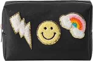 Preppy Patch Makeup Bag Leather Cosmetic Bag Small Makeup Pouch, Waterproof Travel Toiletry Organ... | Amazon (US)