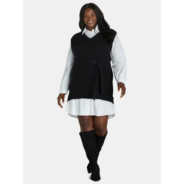 Terra & Sky Women's Plus Size Layered Look Sweater Mini Dress | Walmart (US)