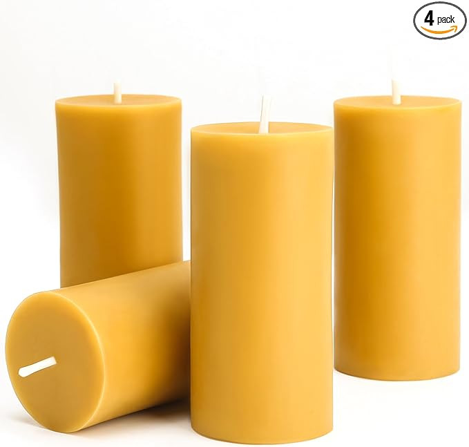 Natural Beeswax Candles 4 Packs, Beeswax Pillar Candles with 140 Hours Burn Time, Organic Emergen... | Amazon (US)