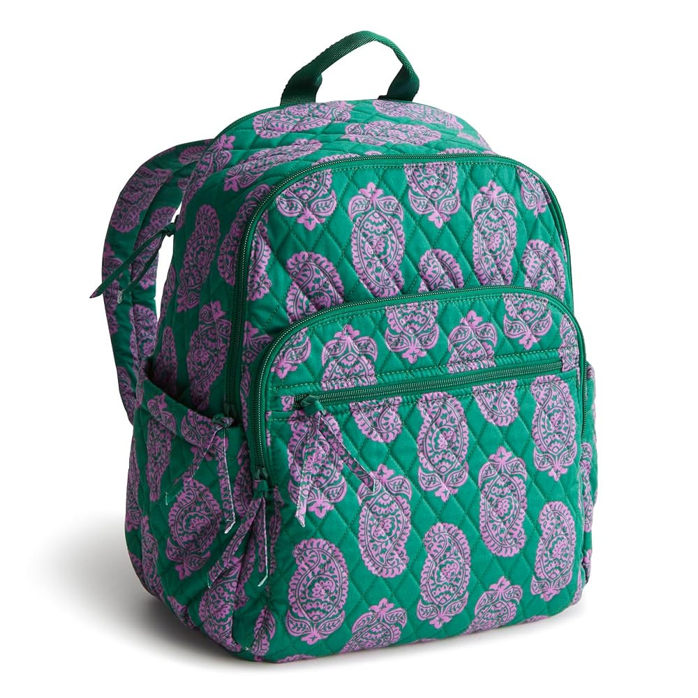 Vera Bradley Women's Premium Cotton Bancroft Backpack, Iconic Paisley Green Jacket, One Size | Amazon (US)