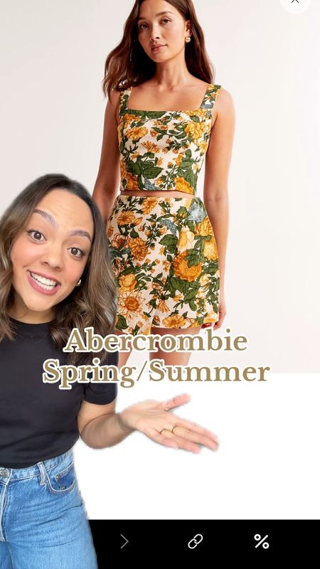 Abercrombie new in picks for spring and summer!

-Green and yellow floral matching set. Linen wrap skort and matching tank top. Also comes in several patterns linked the blue and white floral. 
-Floral print wide strap linen mini dress. 
-Strapless ruched maxi dress in floral print. Great as a wedding guest dress. 
-Spaghetti strap green floral midi dress. 
-Black and cream babydoll midi dress. Great maternity option!
-High neck black linen top with open back. 
-90s straight jeans in light wash blue with cuffed hem. 
-Relaxed straight jeans in medium wash blue. 
-Bikinis, bathing suit tops in black and white, red, khaki green, and blue. 
-White cutout halter one piece. 


#LTKstyletip #LTKsummer #LTKcanada