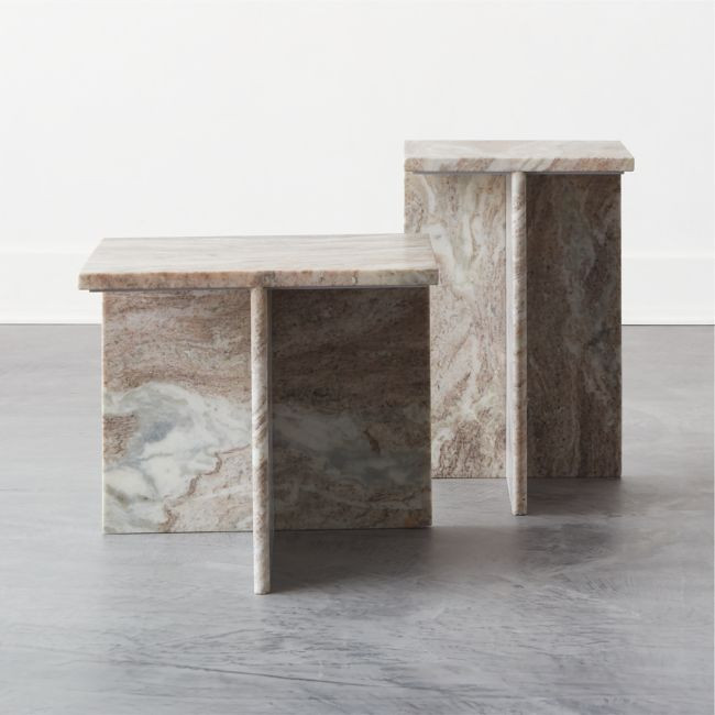 T Marble 2-Piece Marble Side Table Set | CB2