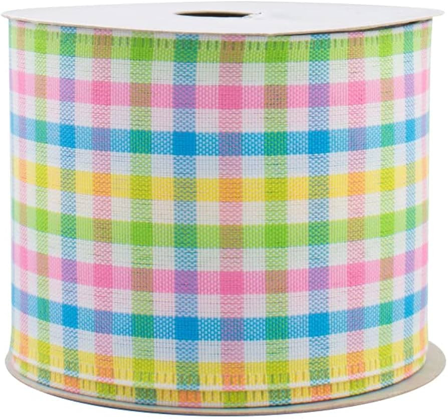 Easter Pastels Gingham Wired Ribbon - 2 1/2" x 10 Yards, Christmas, Wreath, Spring, Summer, Weddi... | Amazon (US)