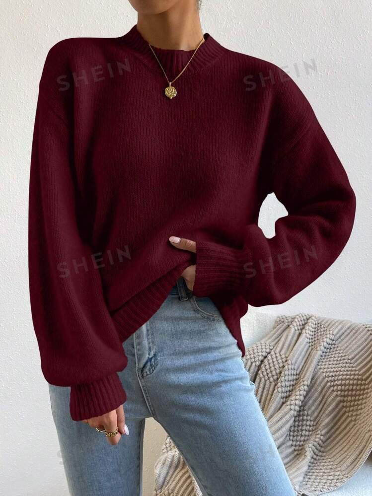 SHEIN Relaxiva Women's Crew Neck Solid Color Casual Pullover Knitted Sweater,Long Sleeve Tops | SHEIN