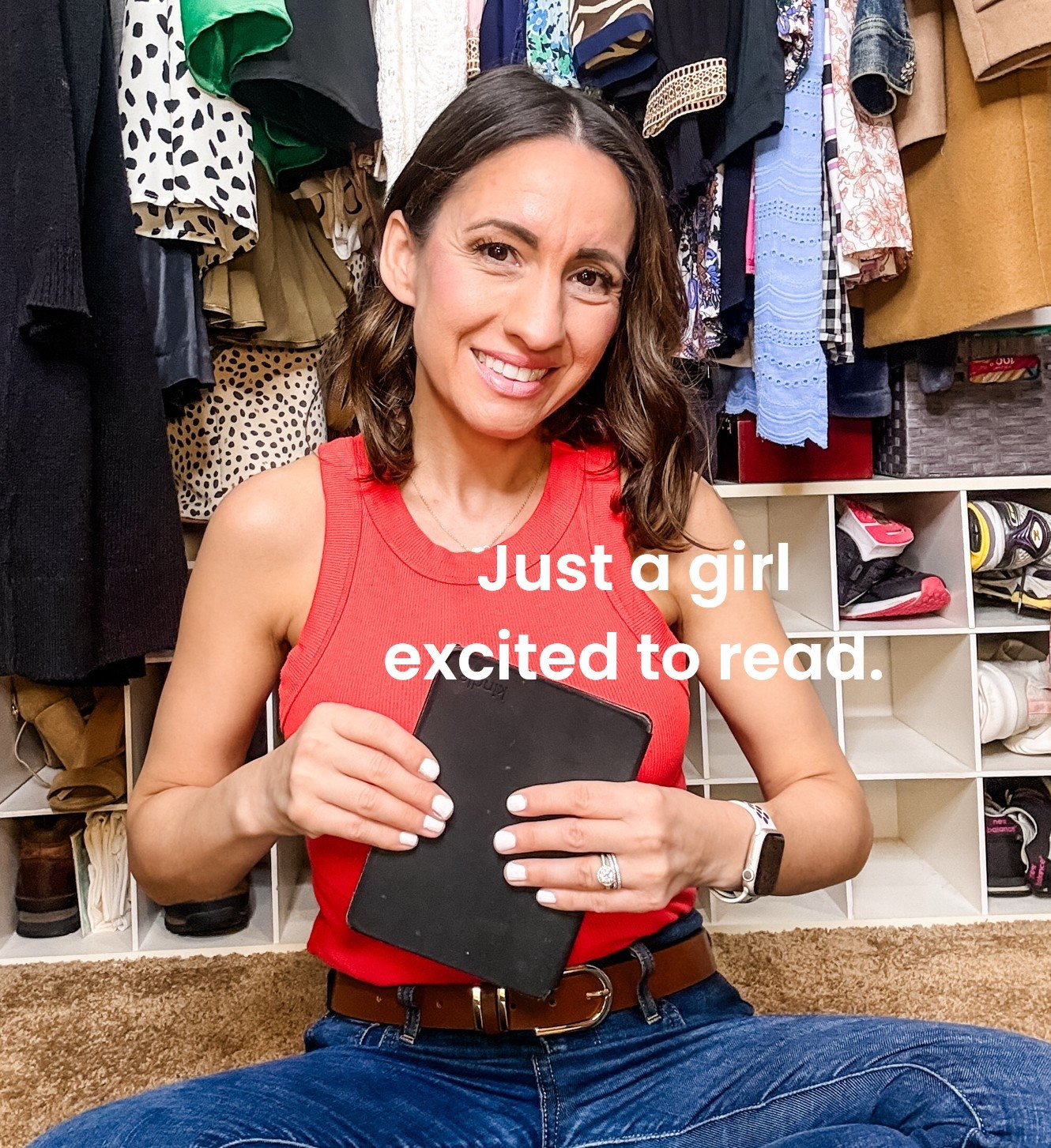 Kindle Paperwhite 
Old Navy snug tank top. Runs true to size. 
Levi’s jeans. 
Brown leather belt.

#LTKmomlife #LTKPetite #LTKOver40