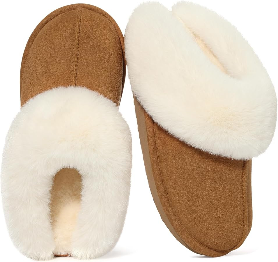 Litfun Fuzzy House Slippers for Women Fluffy Memory Foam Suede Slippers with Faux Fur Collar Indo... | Amazon (US)