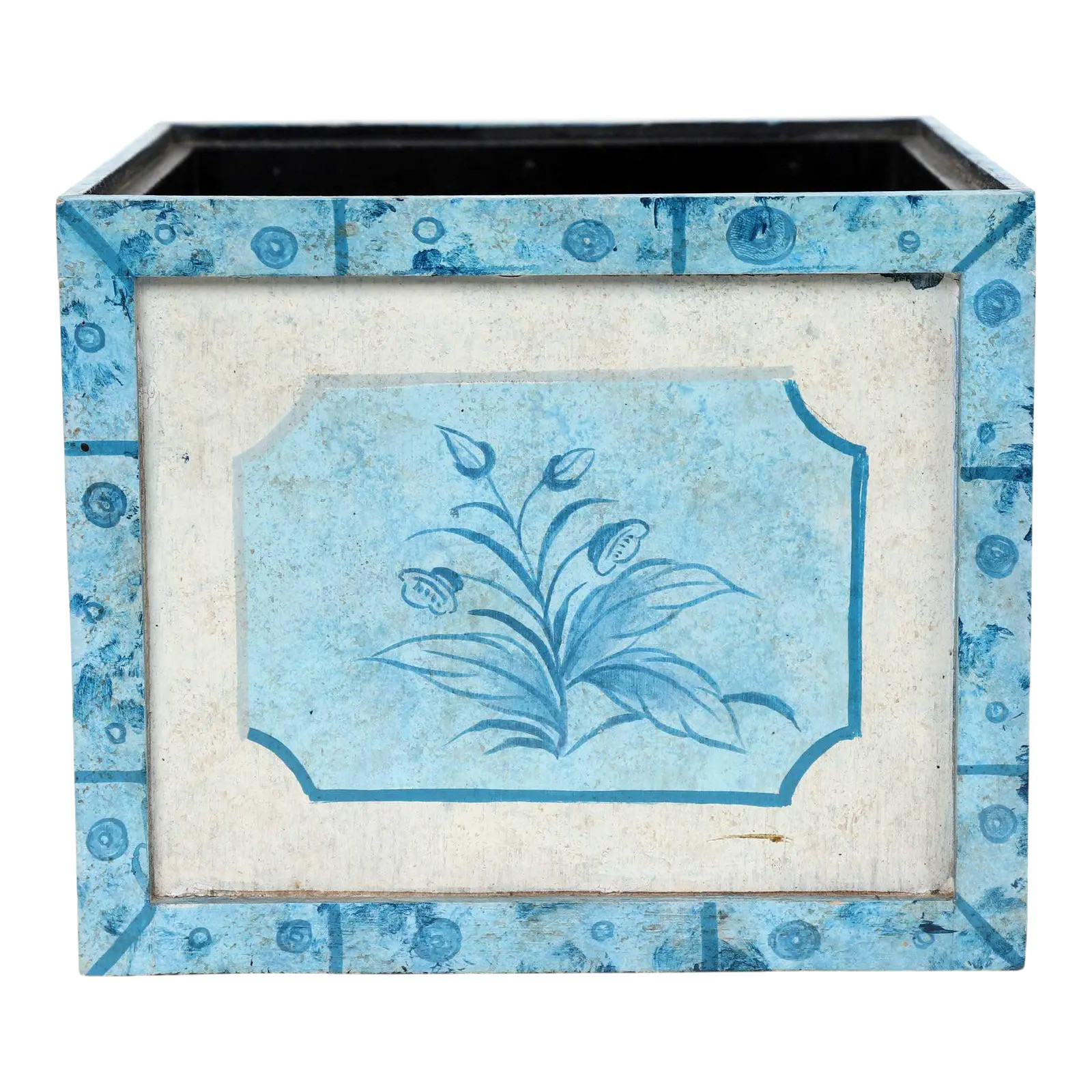 1970s English Traditional Aqua Wooden Box Holder | Chairish