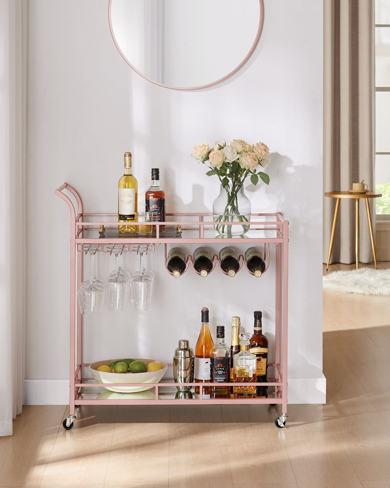 VASAGLE Home Bar Serving Cart with 2 Mirrored Shelves | SONGMICS