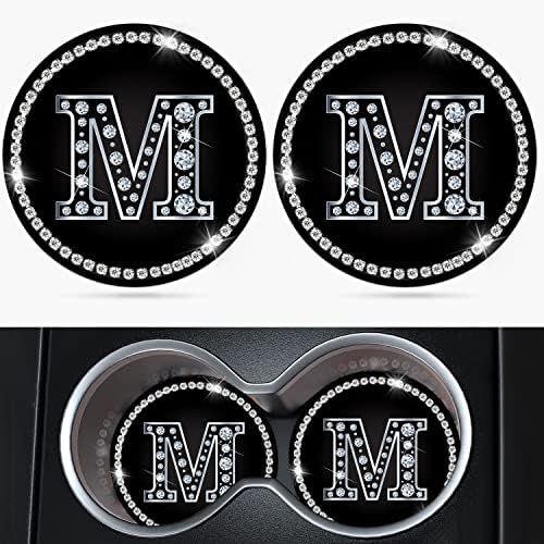 Car Cup Holder Coaster 2 Pack Letter M Initial Design Bling Crystal Rhinestone Silicone New Automoti | Amazon (US)