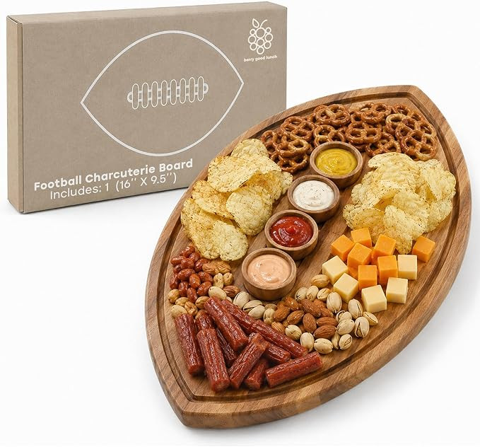 Football Shaped Cutting Board 16X9.5 Inch – Acacia Wood Charcuterie Tray – Wooden American Fo... | Amazon (US)