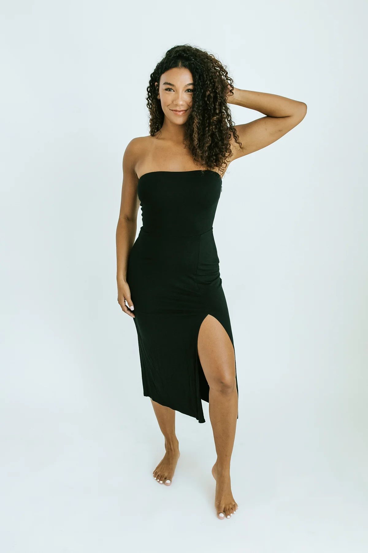 Stiles Strapless Midi Dress - Black | THELIFESTYLEDCO