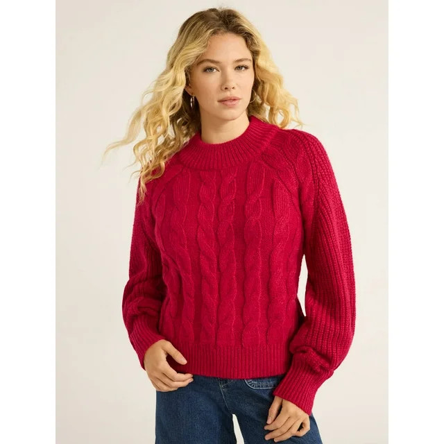 Free Assembly Women’s Mock Neck Cable Knit Sweater, Midweight, Sizes XS-XXXL - Walmart.com | Walmart (US)
