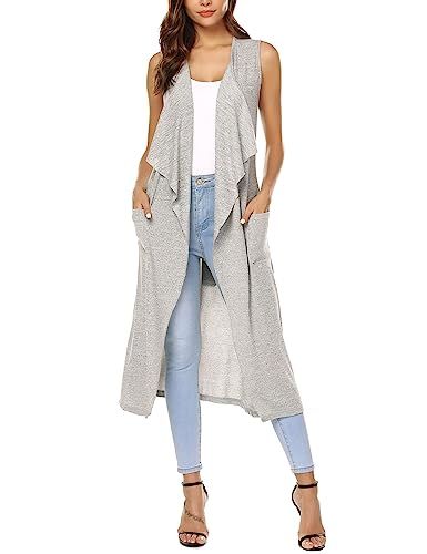 URRU Womens Casual Sleeveless Open Front Cardigan Sweater Vest with Pockets and Belt S-XXL | Amazon (US)