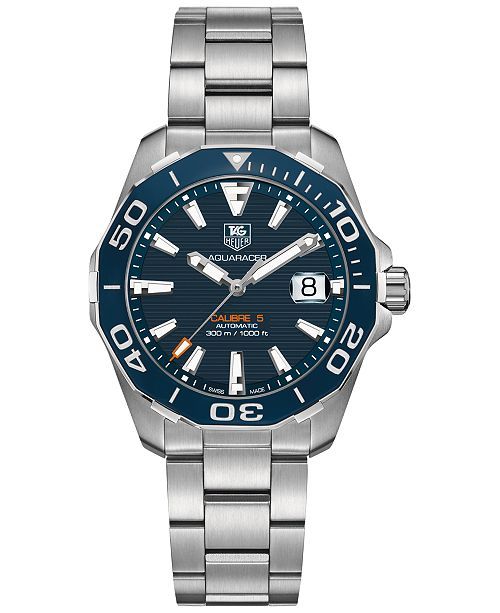 Men's Swiss Automatic Aquaracer Calibre 5 Stainless Steel Bracelet Watch 41mm | Macys (US)