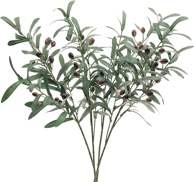 SHACOS 4 PCS 28 Inch Artificial Olive Branches Greenery Stems for Vases With Olives - Faux Tree B... | Amazon (US)