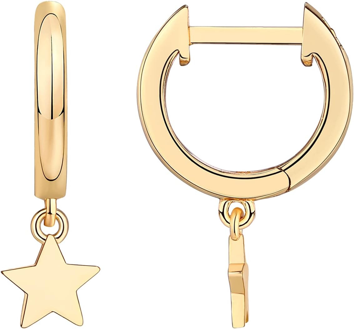 PAVOI Star Small Huggie Earrings, 925 Silver, 14K Gold Plated, Yellow Gold | Amazon (US)