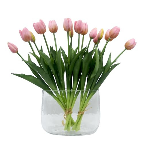 Moderspace 15pcs Artificial Tulips Flowers, Fake Tulips Real Touch, Faux Latex Bouquets, for Party Wedding Home Room Decoration (Pink) | Amazon (US)