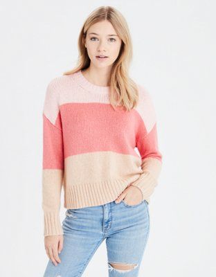 AE Color Block Crew Neck Sweater | American Eagle Outfitters (US & CA)