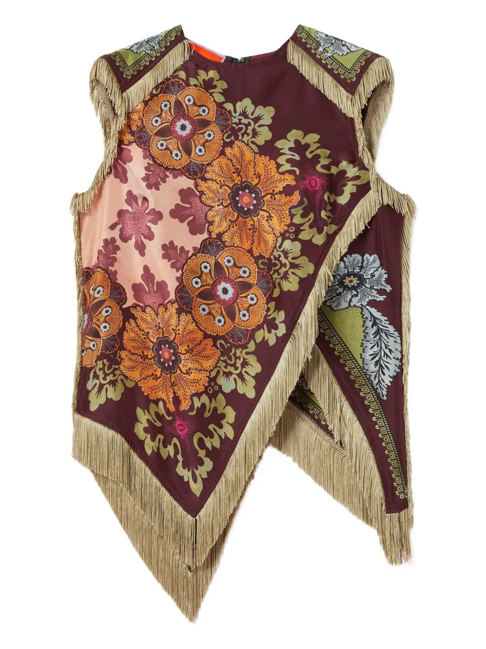 La DoubleJ floral-print Fringed Scarf Top | Brown | FARFETCH | Farfetch Global