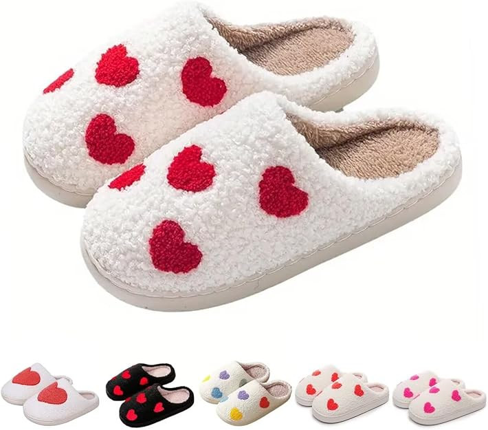 House Slippers for Women Men,Cute Valentine Slippers Winter Warm Cozy Couple Shoes,Cartoon Animal... | Amazon (US)
