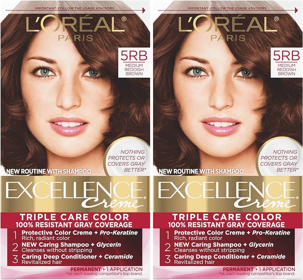 L'Oreal Paris Excellence Créme Permanent Hair Color, 5RB Medium Reddish Brown, 2 count | Amazon (US)