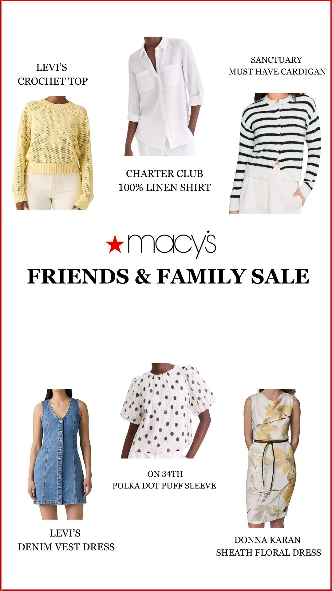 Macy's Friends & Family Sale | SAVE 30-60%Spring-Summer style essentials. yellow crochet top, 100% linen button down, striped cardigan, floral sheath dress, denim sleeveless dress, polka dot top

#LTKSaleAlert #LTKSeasonal #LTKPetite