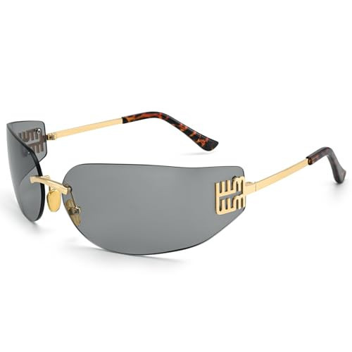 Rimless Y2K Wrap Around Sunglasses for Women Trendy Frameless Shield Rectangle Designer Frame Uv4... | Amazon (US)
