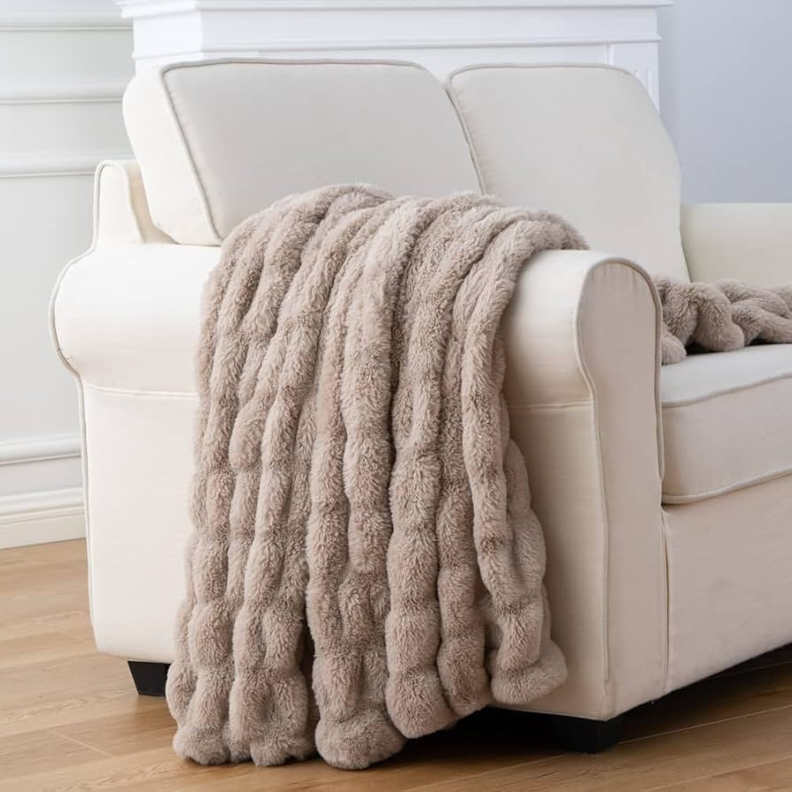 Luxury Concepts Lightweight Faux Rabbit Fur Throw Blanket, Ruched Elegant Wrinkle Resistant, Anti... | Amazon (US)