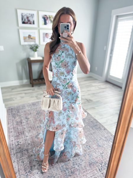 Spring wedding guest in XS. Summer wedding guest. Formal dress. Party dress. Black tie optional. Garden wedding. Floral maxi dress. Heels are TTS. 

*A little long on me, I don’t know that I’d have to get it hemmed though thanks to the slit. Added double sided tape under my arms!

#LTKWedding #LTKParties #LTKTravel
