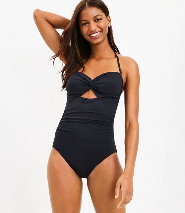 LOFT Beach Shirred Twist Bandeau One Piece Swimsuit | LOFT