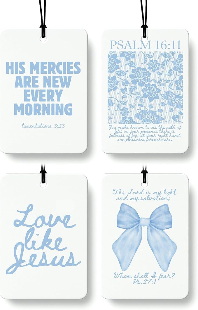 Blue Coquette Bow Floral Christian Car Air Freshener 4 Pcs, Preppy Girly Religious Hanging Air Fr... | Amazon (US)