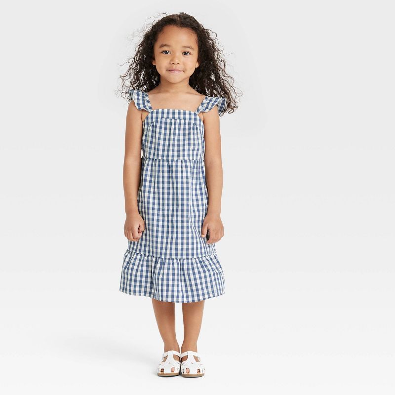 Toddler Girls' Gingham Ruffle Sleeve Dress - Cat & Jack™ Blue | Target