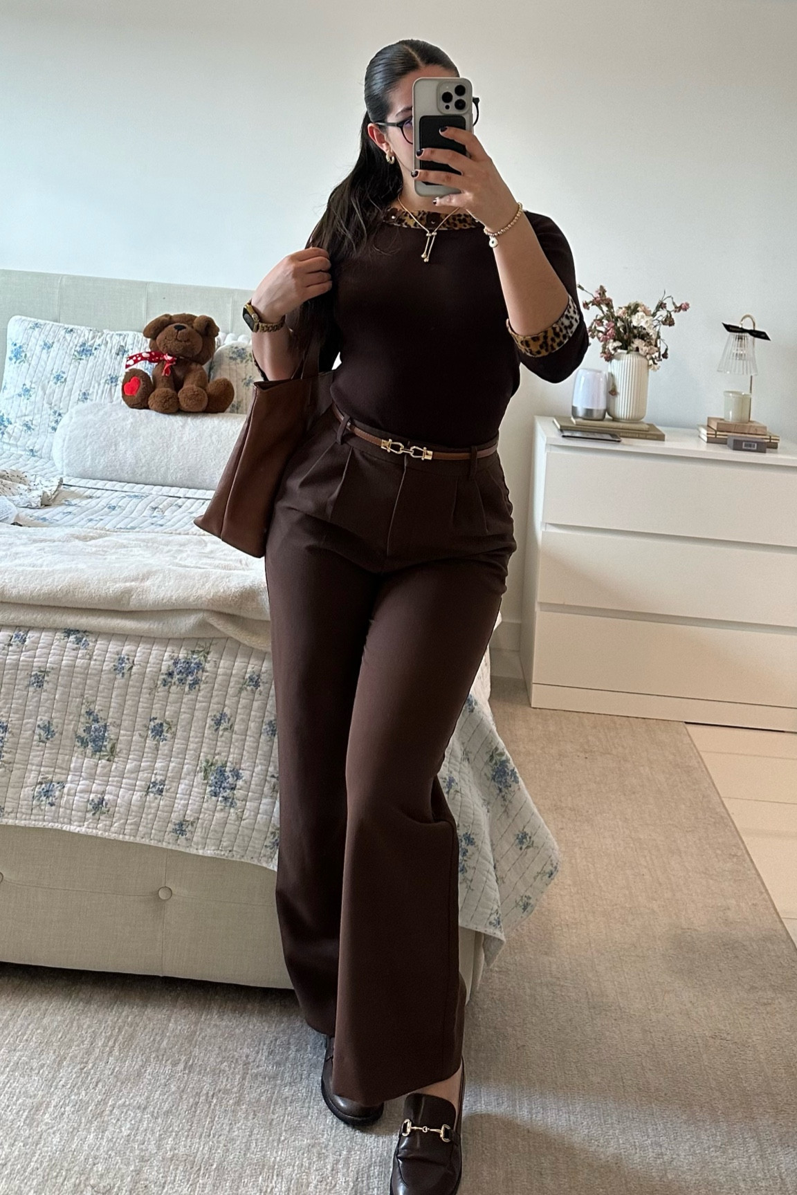 funky lil brown 9-5 work outfit 🤎 my fave work pants & this color is on sale!!! I have these shoes in cream too & they’re cheap but so cute and comfy (no blisters yay). my fave leather tote & cutie adjustable belts too! the top is thrifted :( so I can’t link it sorry :( 

#LTKxTarget #LTKfindsunder50 #LTKworkwear